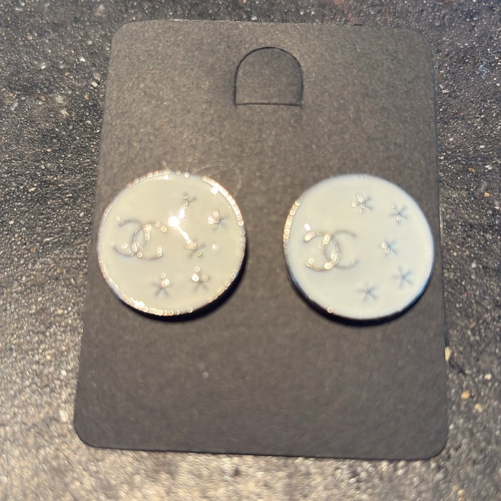 Gold and Opal White LV Gucci Logo Earrings - designer bling - Picture 14 of 14